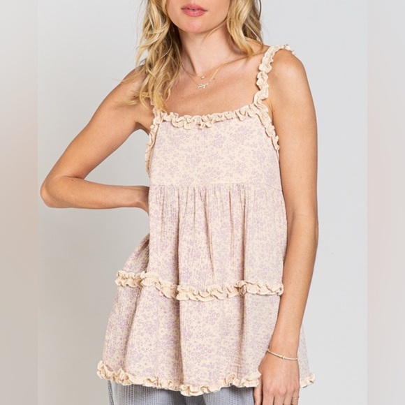 NWT POL Maeve Ruffle Babydoll Pink Floral Tank Top - Picture 4 of 4